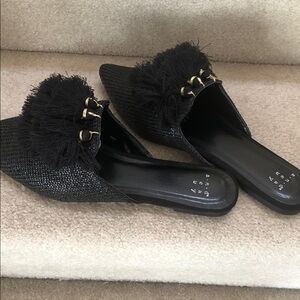 a new day Black Textured Mules with Fringe